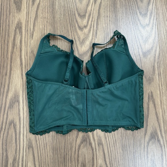 Victorias Secret Bra Womens 36D Green Lace Corset Underwired Boning Coquette - Picture 2 of 16